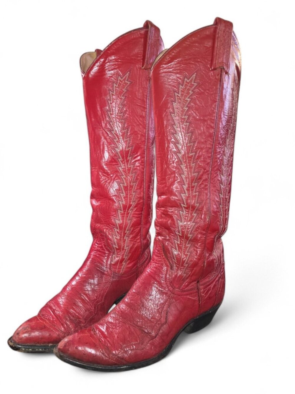 Vintage Larry Mahan Red Ostrich Leg Cowboy Boots Womens 5.5 Made in Texas